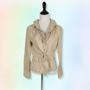 Elie‎ Tahari S Arden Linen jacket floral embroidered tie waist